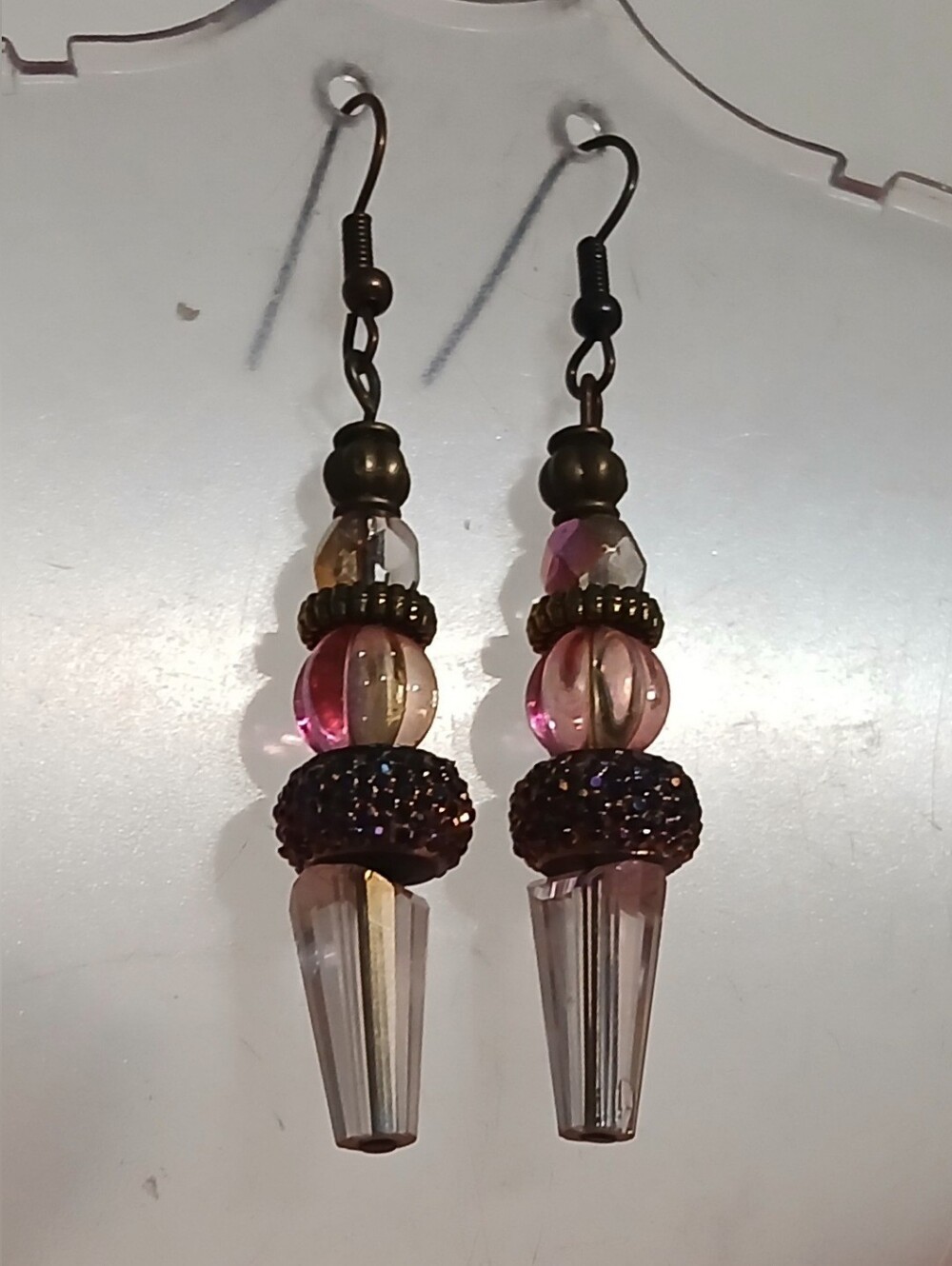 Hand Crafted Pink Crystal Drop Earrings